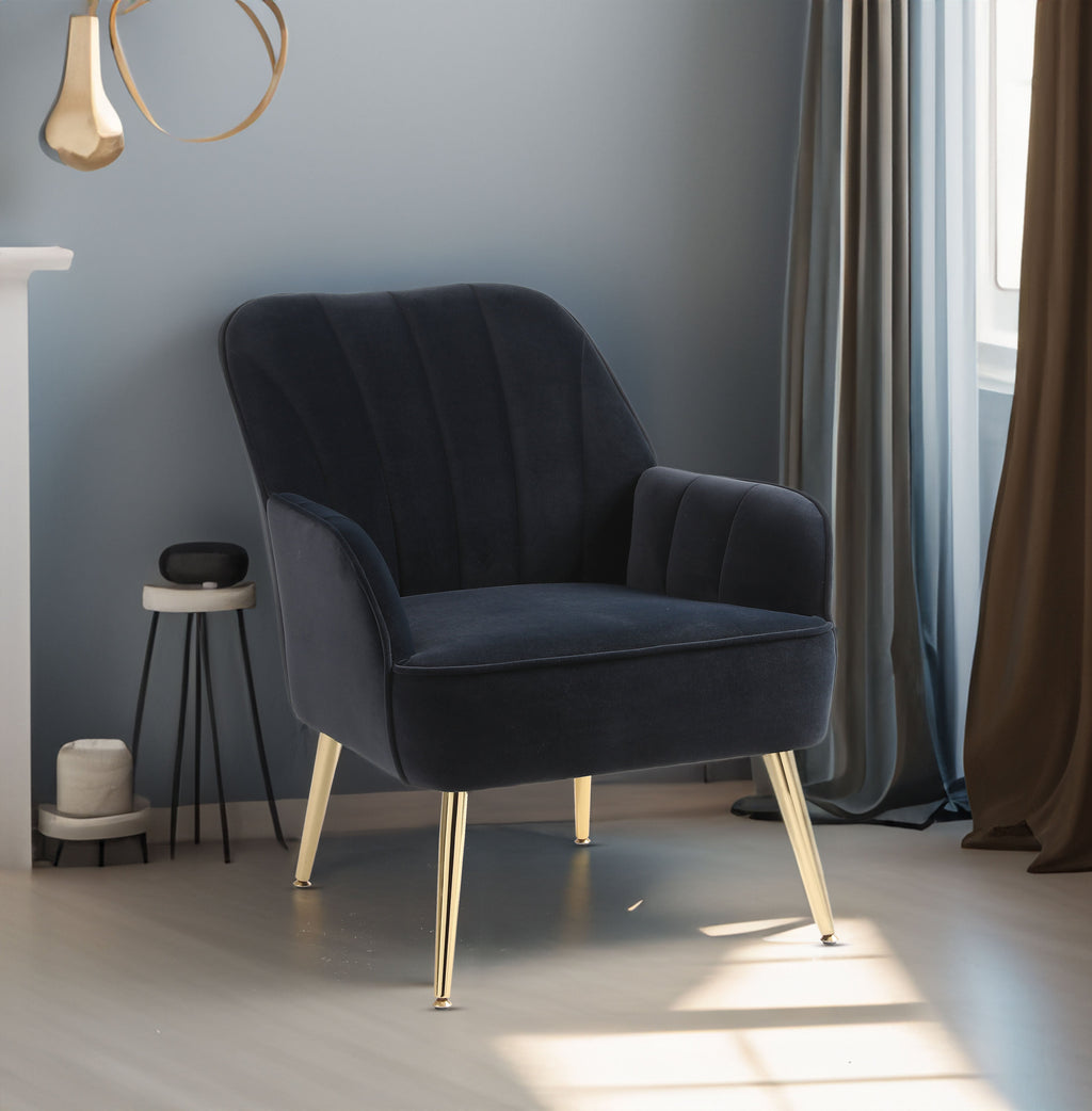 Modern Mid Century Chair velvet Sherpa Armchair for Living Room Bedroom Office Easy Assemble(NAVY)