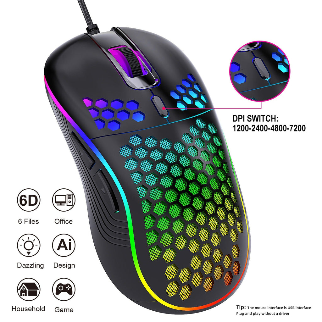 Wired gaming mouse with hollow holes and glowing light lightweight gaming mouse for esports