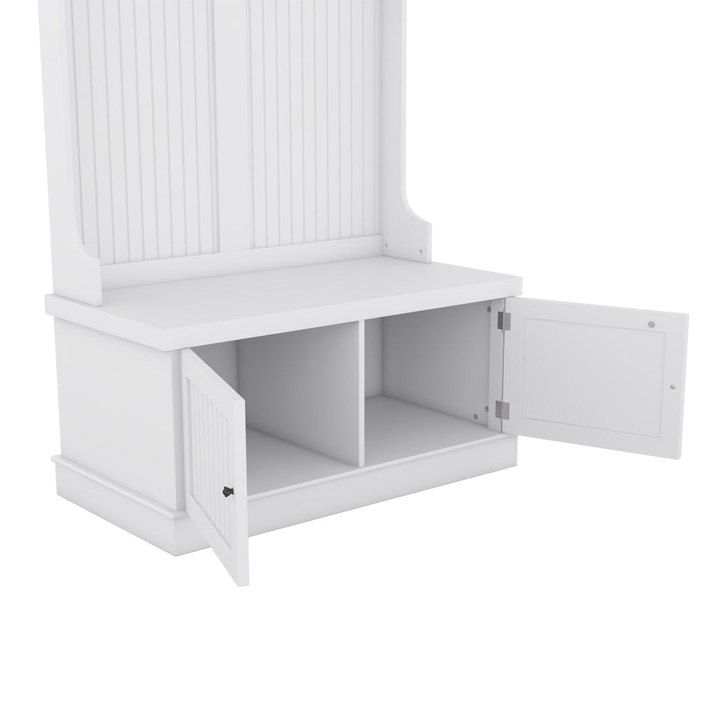 Hall Tree with Storage Shoe Bench for Entryway and Hallway 4-in-1 Design Coat Racks with 4 Hooks for Living Room White