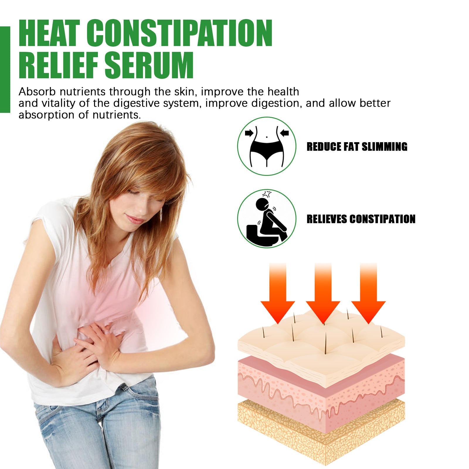 Heat Constipation Relief Serum, Firming Abdominal Fat Clear Stool Body Massage Health Care