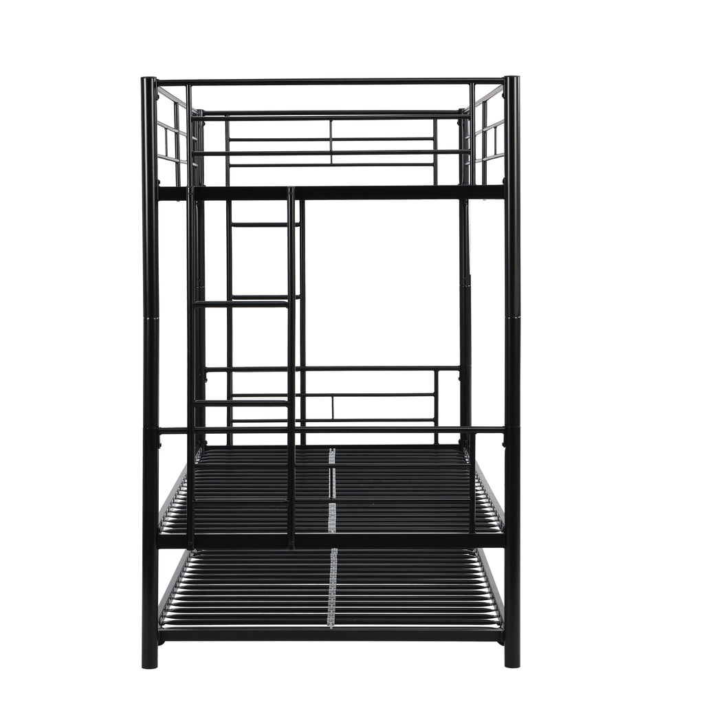 Twin bunk bed frame with trailer, metal bunk bed with sturdy guardrail and side ladder, can be divided into two beds, black
