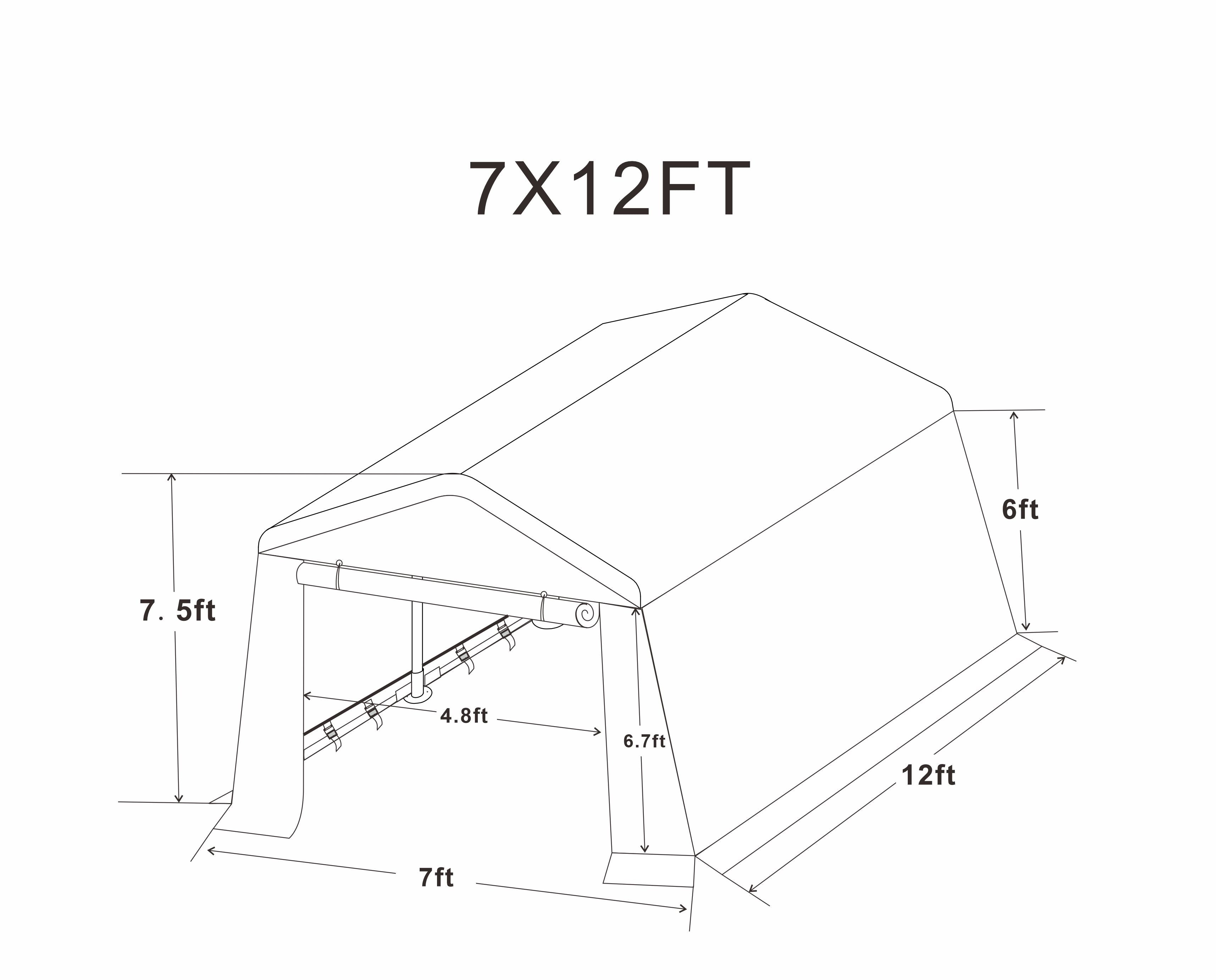7x12ft Outdoor Portable Gazebo Storage Shelter Shed with 2 Roll up Zipper Doors & Vents Carport