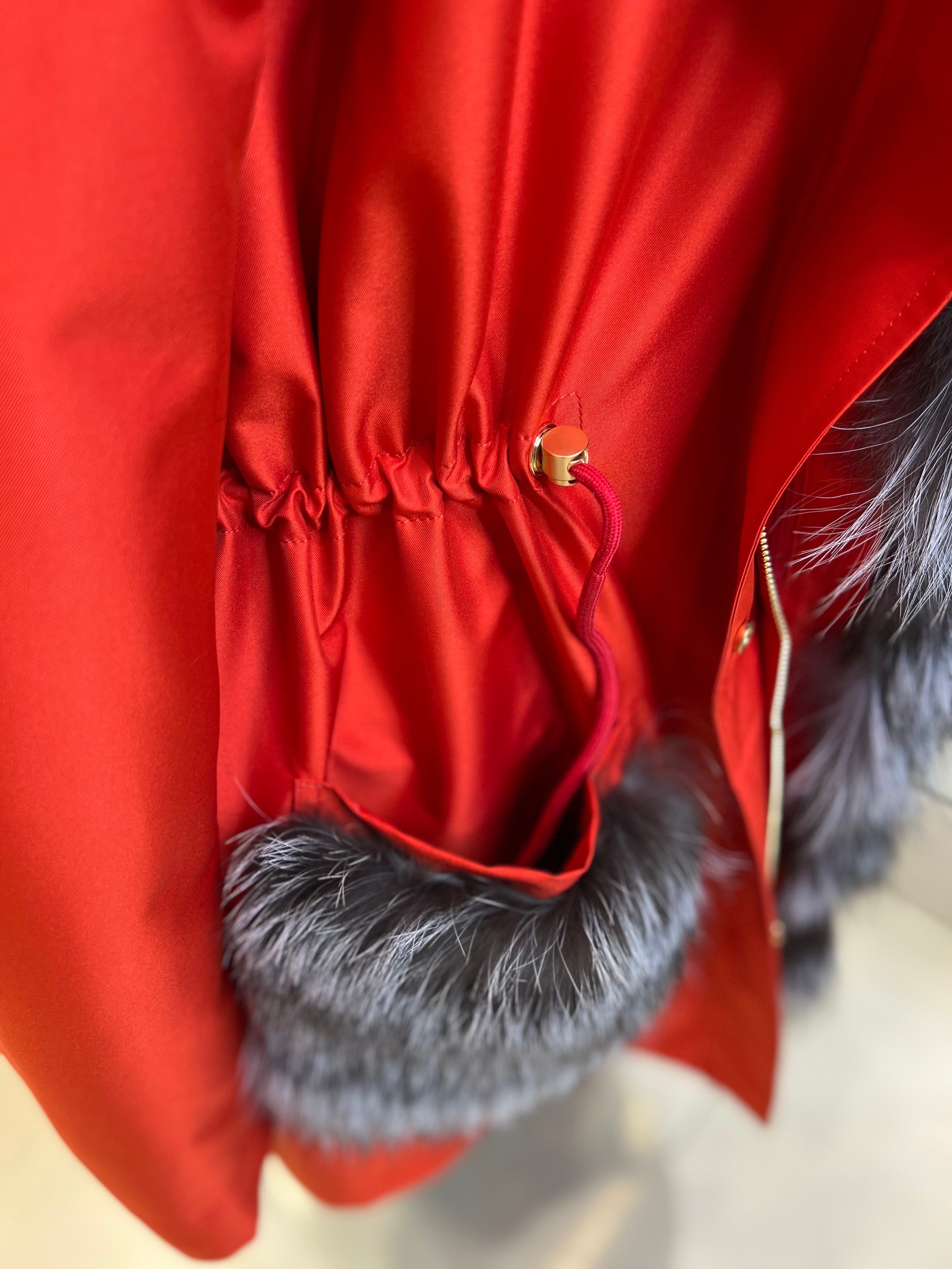 Genuine Silver Fox Fur Rabbit Fur Insulated Parka