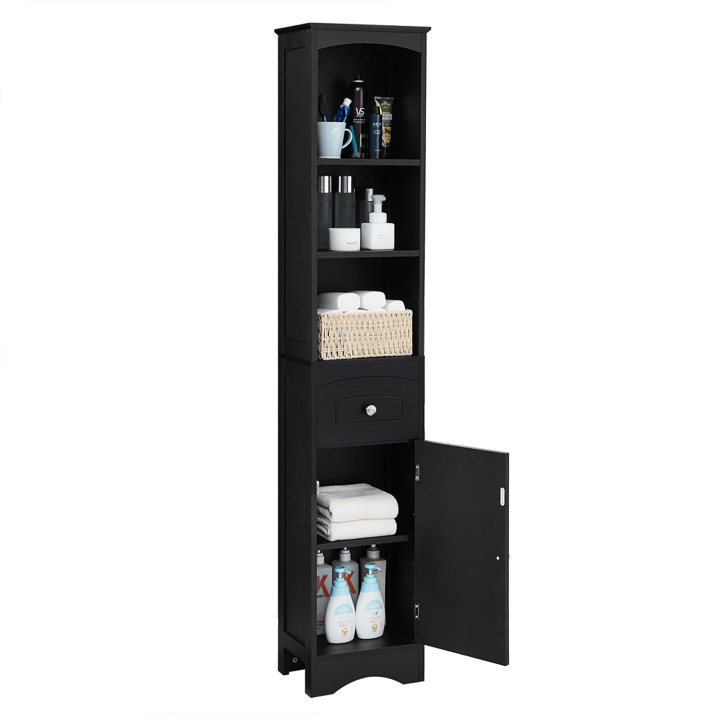 Tall Bathroom Cabinet, Freestanding Storage Cabinet with Drawer, MDF Board, Adjustable Shelf, Black