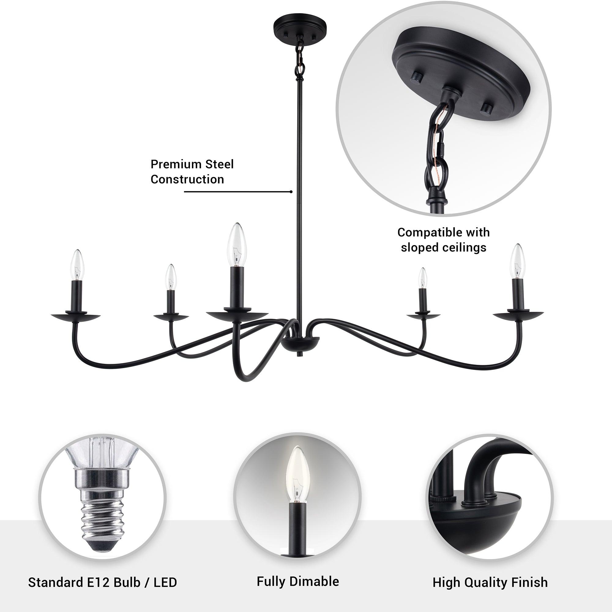 Ellie 5-Light Elegant Industrial Dimmable Chandelier