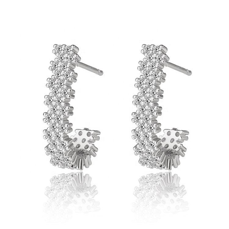 Elara Sparkling Cubic Zirconia J Hoop Earrings