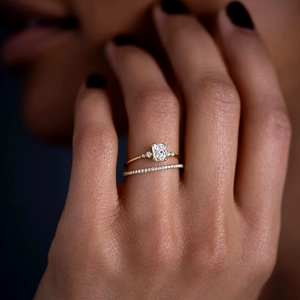 Stellar Elegant Ring with Radiant AAAAA Cubic Zirconia