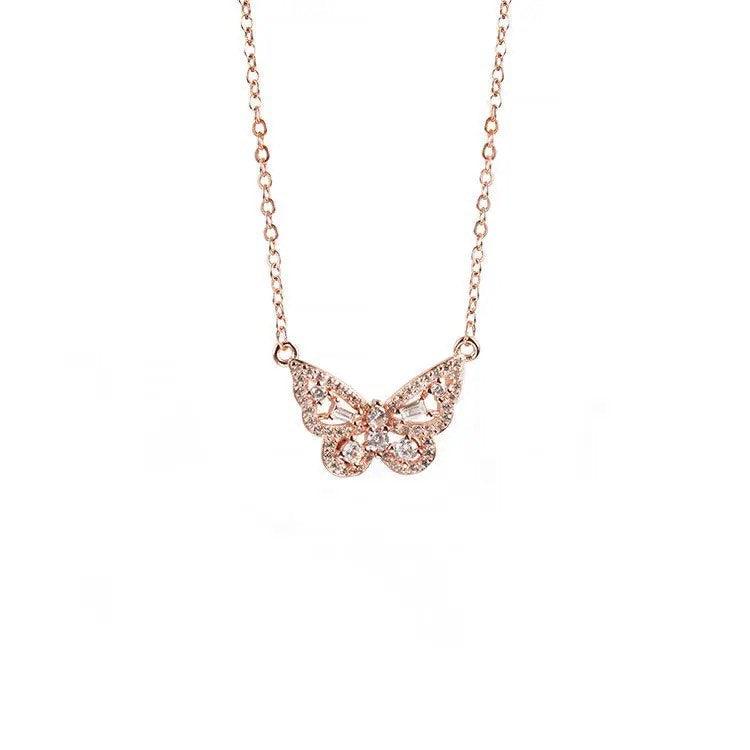 Elegant Butterfly Pendant Necklace with Sparkling Cubic Zirconia Stones
