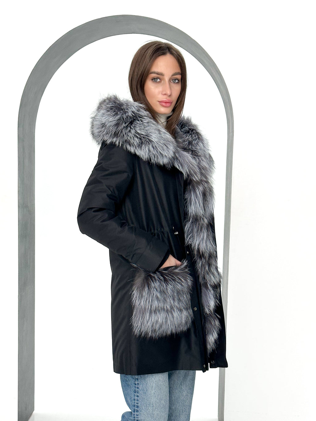 Genuine Silver Fox Fur Rabbit Fur Insulated Parka