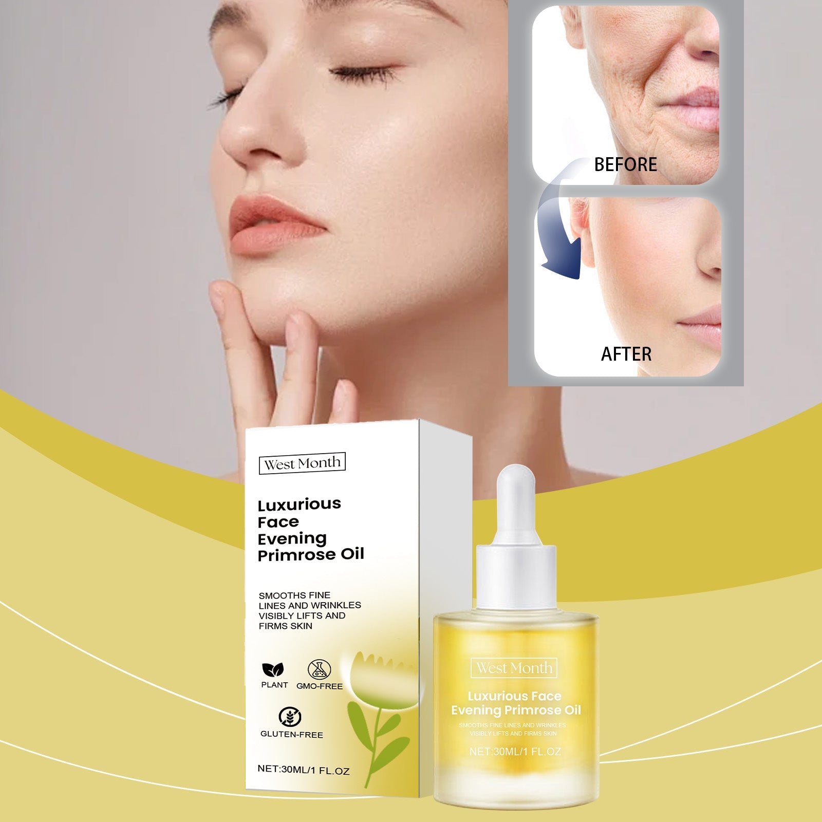 Primrose Essential Oil, Moisturizing, Anti-Wrinkle, Firming, Light Line, Moisturizing And Nourishing Facial Essence