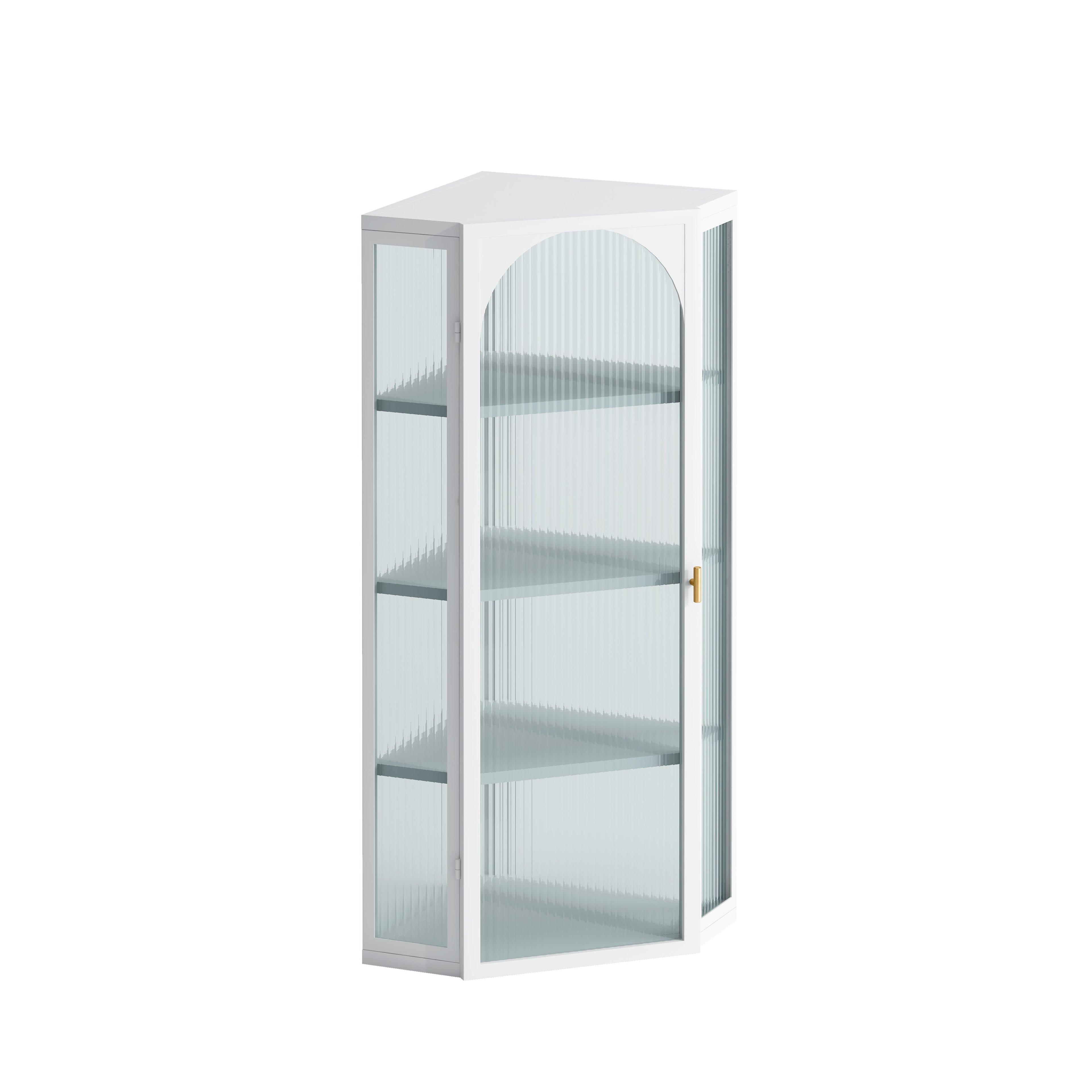Glass Door Wall Mounted Corner Cabinet with Featuring Four-tier Storage  White