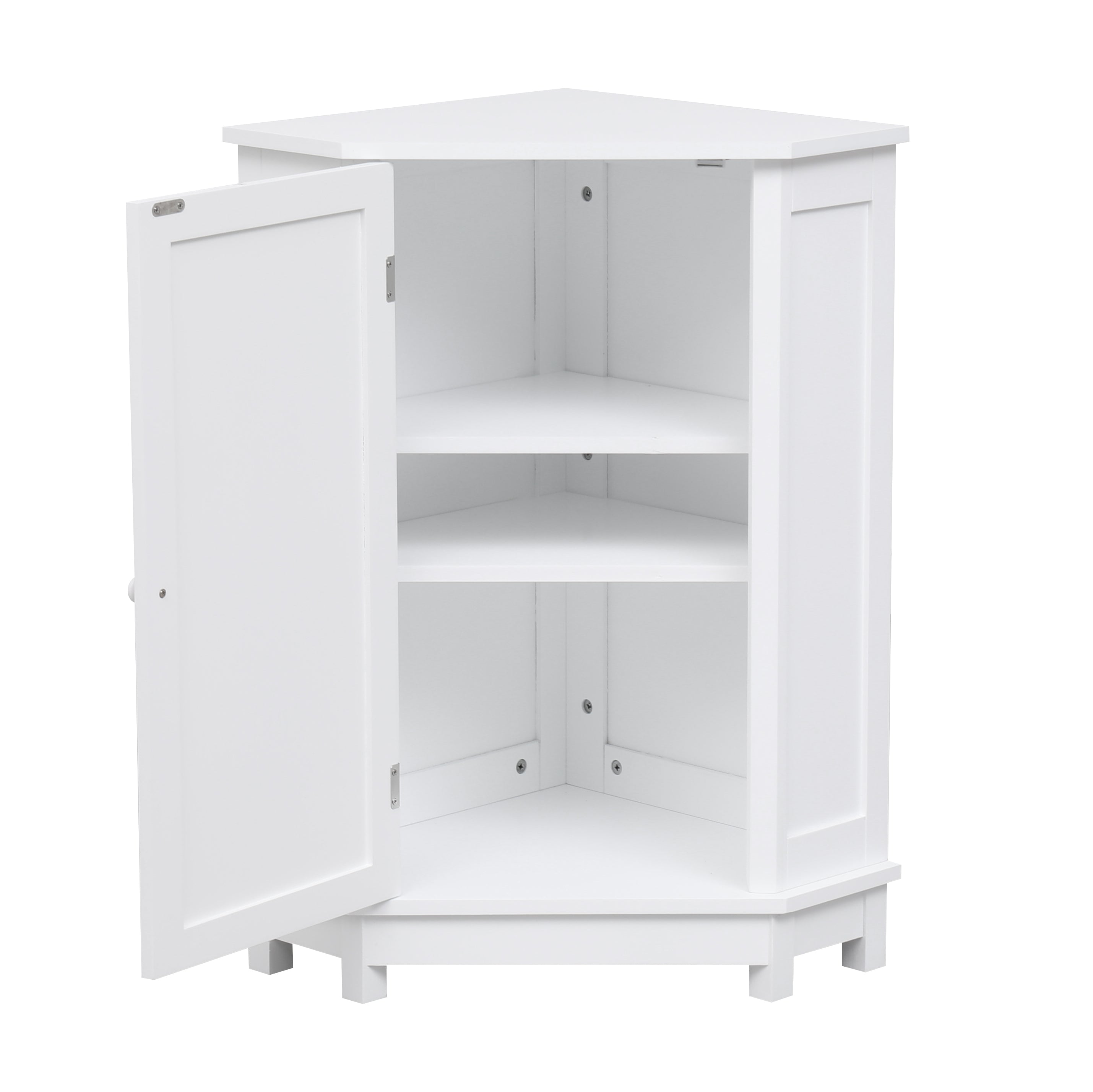 White Bathroom Cabinet Triangle Corner Storage Cabinet with Adjustable Shelf Modern Style MDF Board