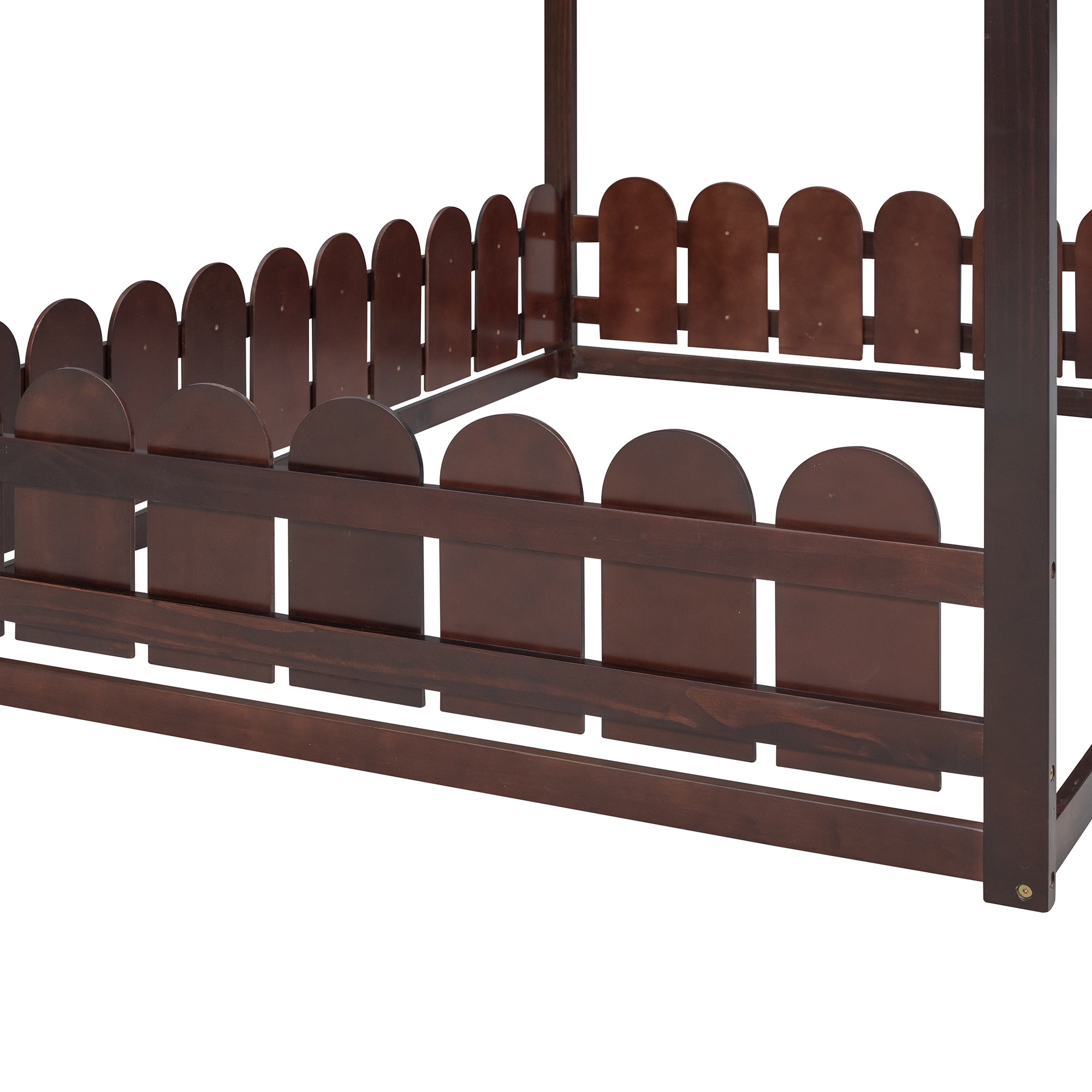 (Slats are not included)Full Size Wood Bed House Bed Frame with Fence for Kids Teens Girls Boys (Espresso )