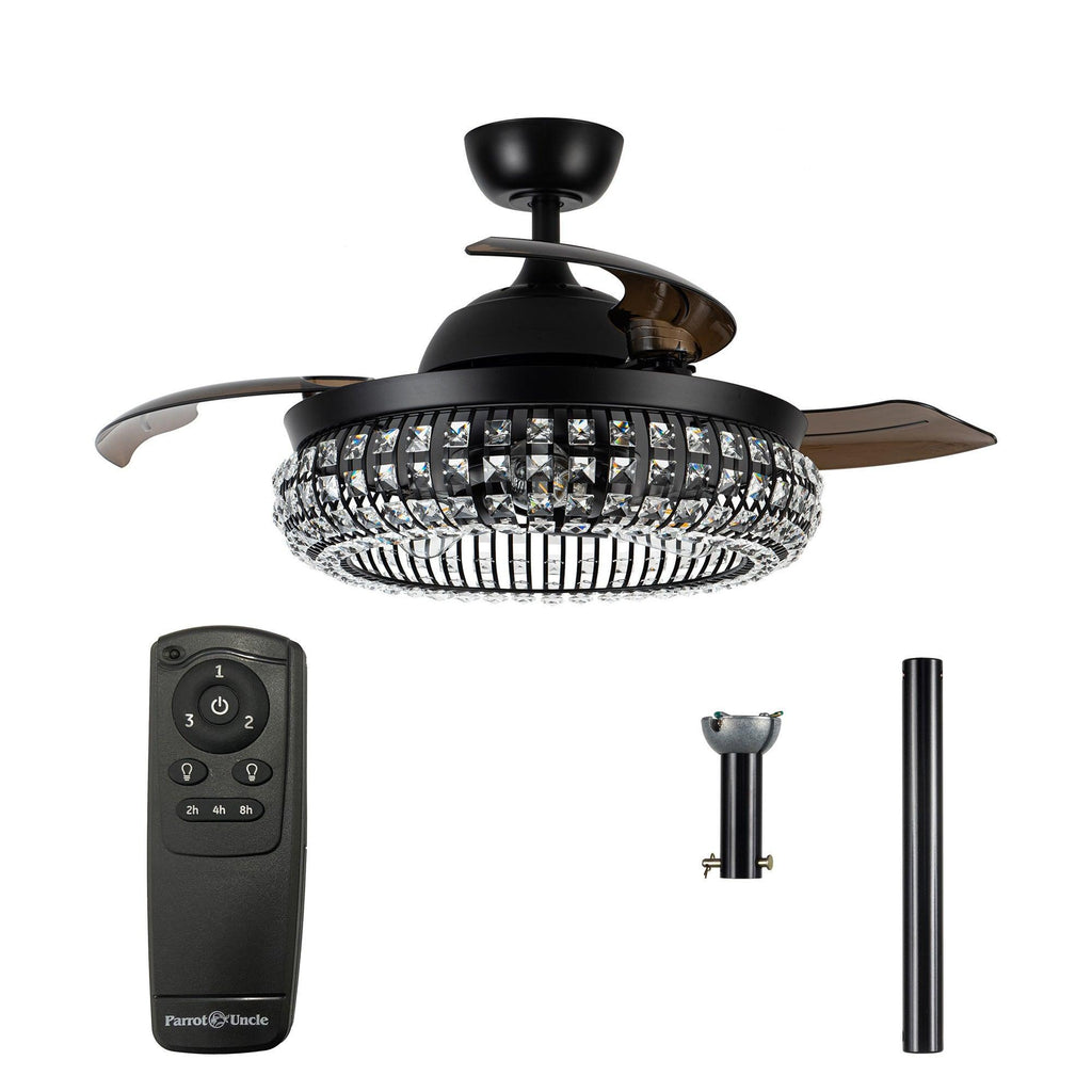 42" Modern Downrod Mount Crystal Ceiling Fan with Lighting and Remote Control