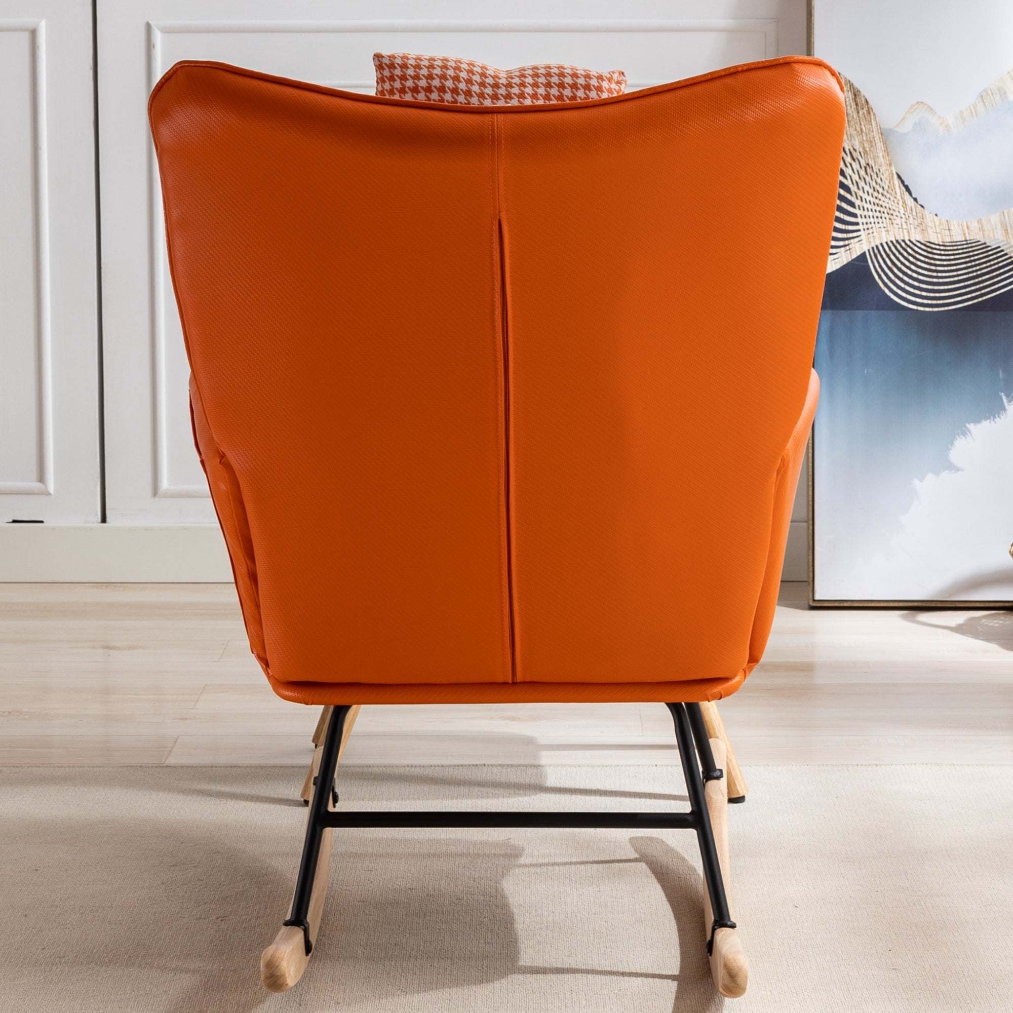 35.5 inch Rocking Chair Soft Houndstooth Fabric Leather Fabric Rocking Chair for Nursery (orange)