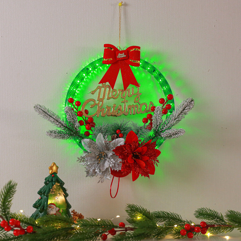 Christmas wreath lights, simulated red fruits, pine needles, decorative ornaments, window display items, ornaments