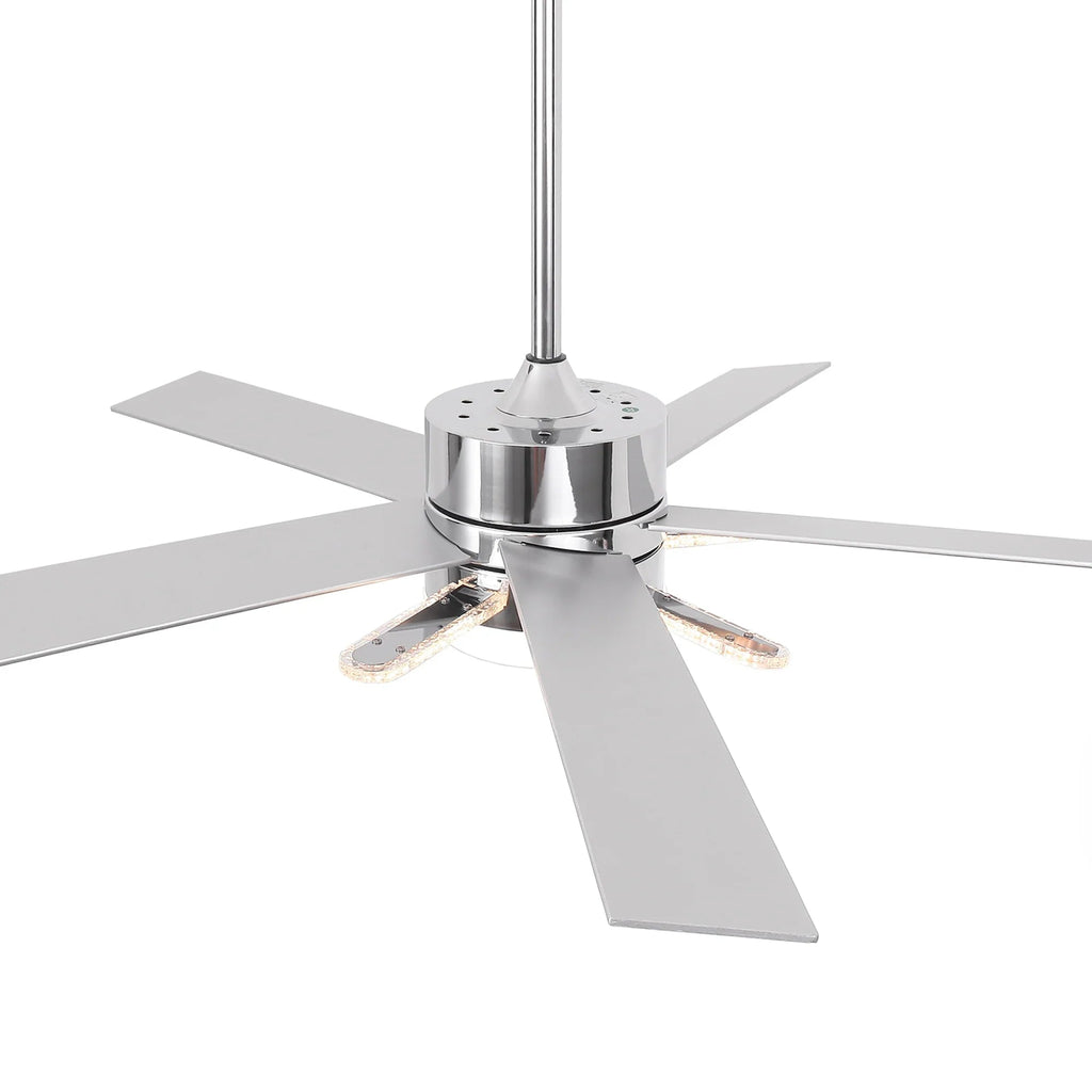 52 Inch Double-sided Blades Modern Downrod Mount Ceiling Fan with Main/Side LED Light