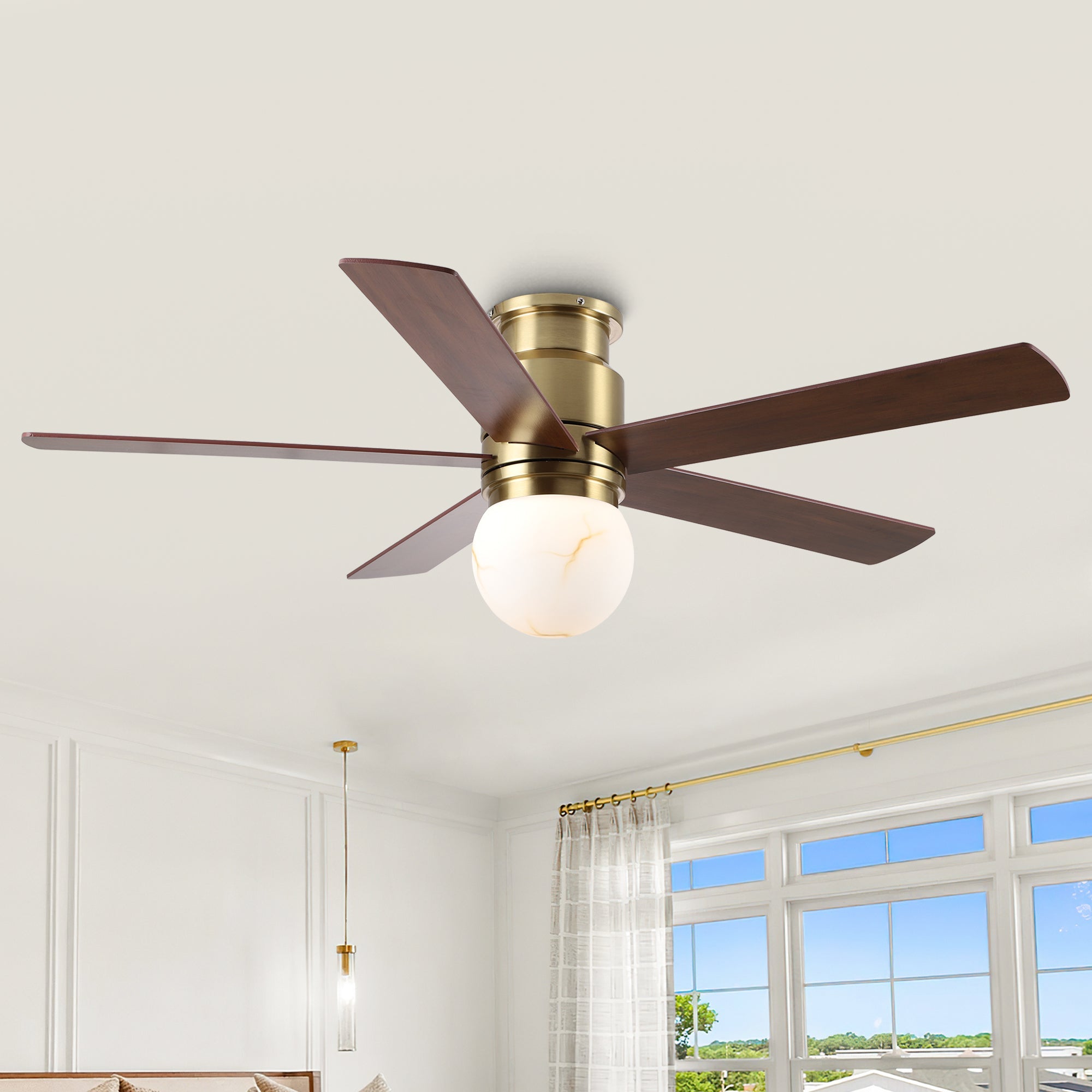 52 Inch Fanny Double-sided Blades Flush Mount LED Ceiling Fan with Remote Control