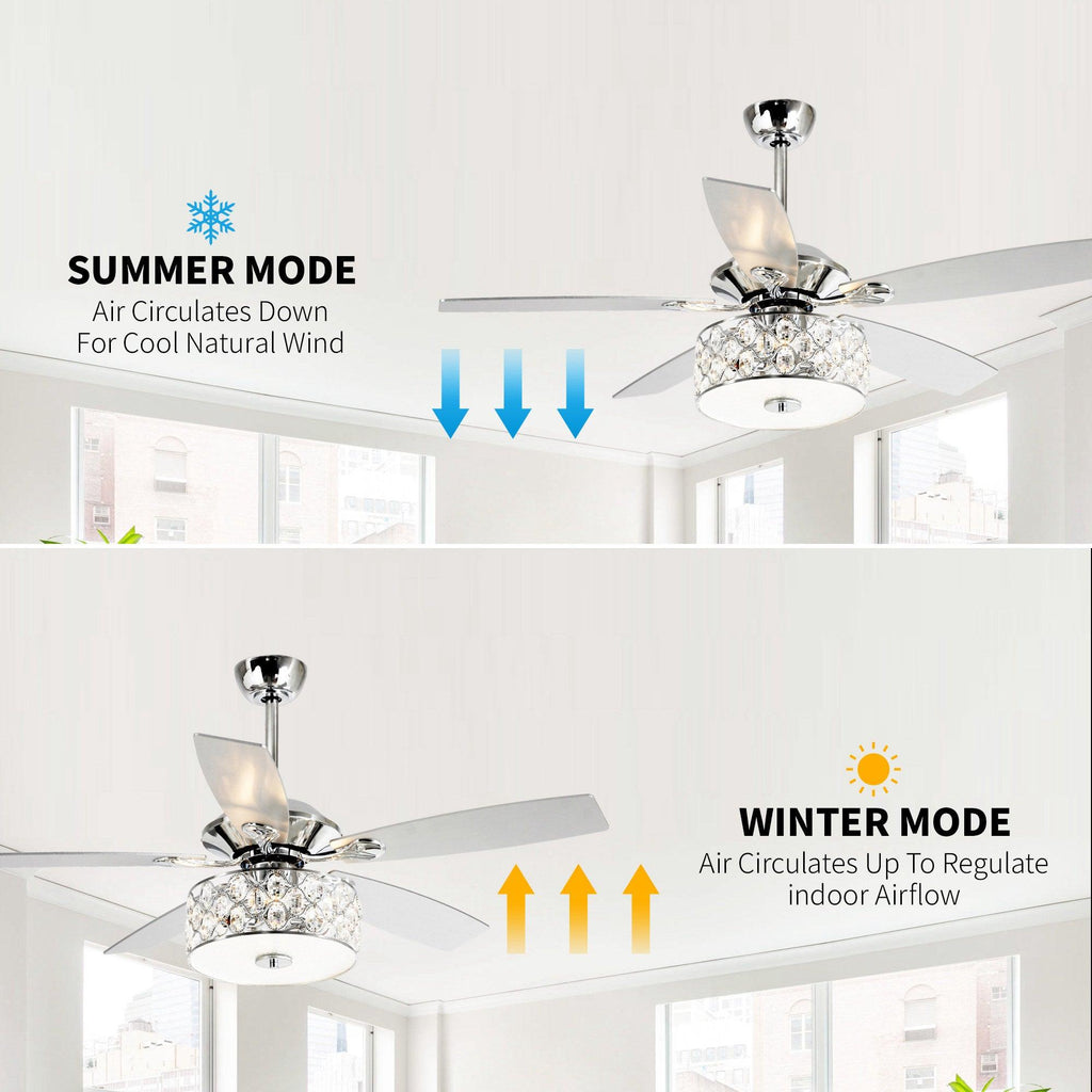 52" Tibuh Modern Downrod Mount Reversible Crystal Ceiling Fan with Lighting and Remote Control