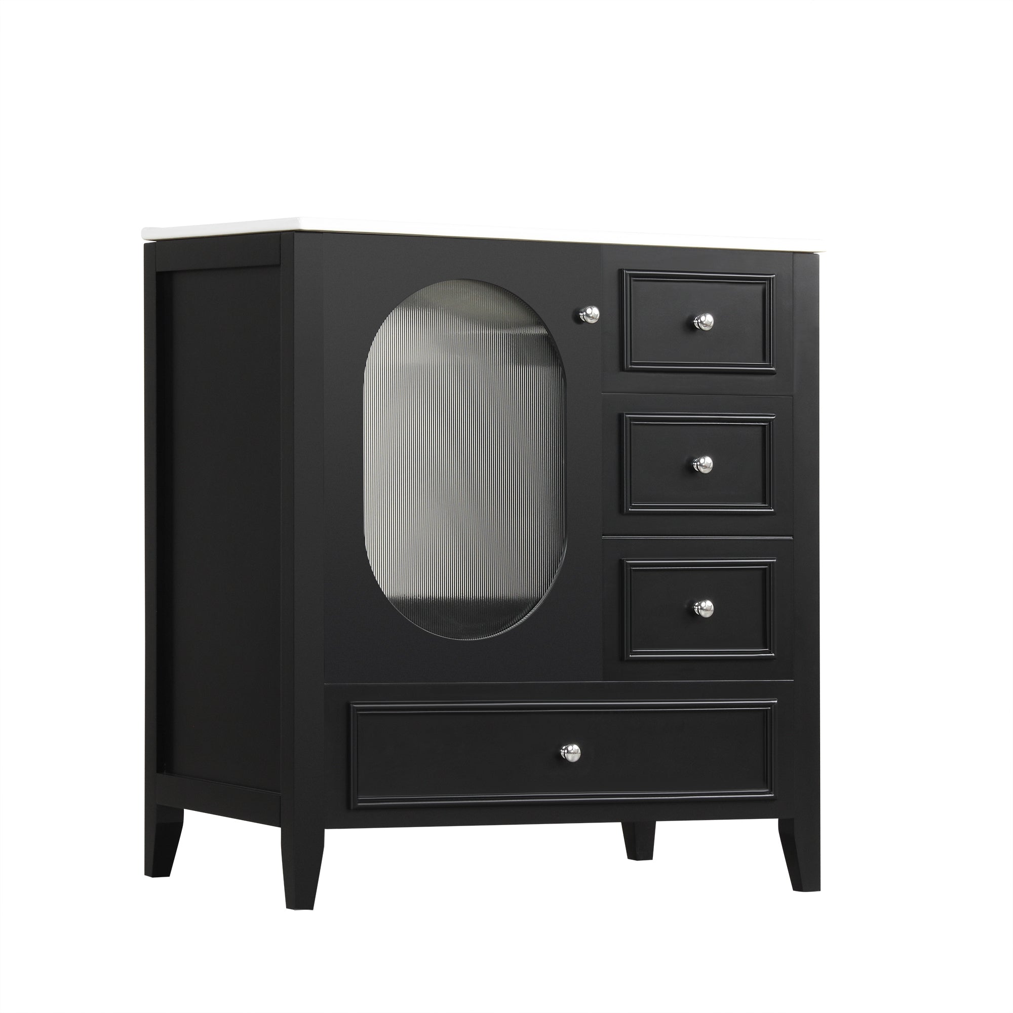 30" Bathroom Vanity with Sink, Bathroom Vanity Cabinet with Three Drawers and Door, Solid Wood and MDF, Black