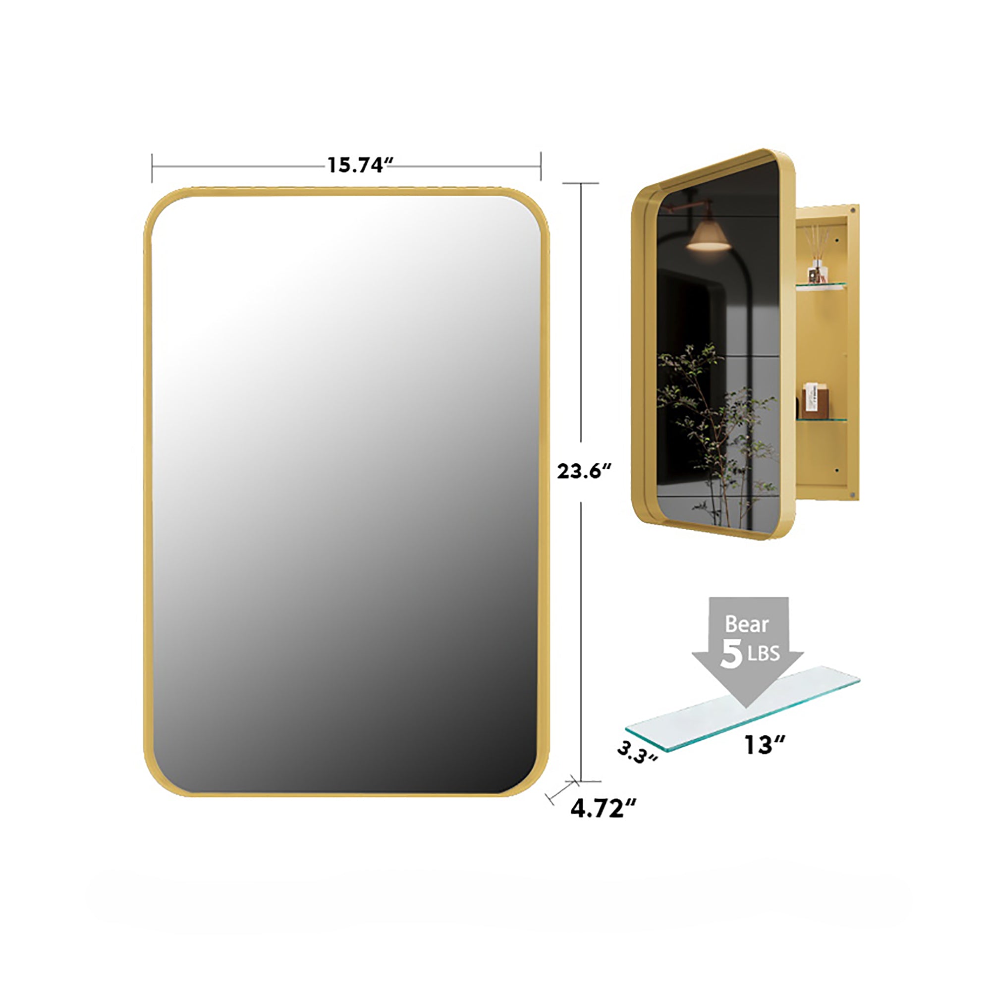 16x24 inch embedded metal frame medicine cabinet with mirror storage cabinet and adjustable shelf matte gold