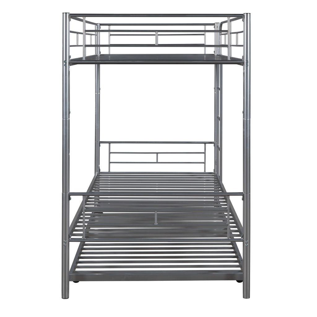 Twin-Over-Twin Metal Bunk Bed With Trundle Can be Divided into two beds No Box Spring needed White