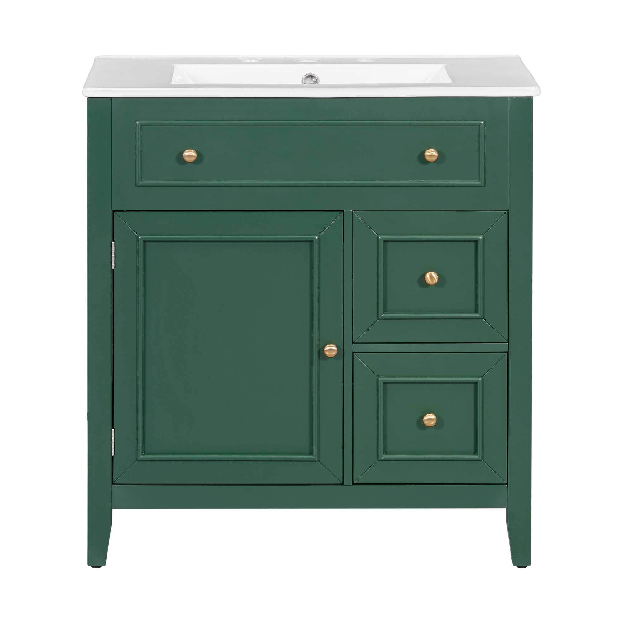 30" Bathroom Vanity with Sink Top, Bathroom Vanity Cabinet with Door and Two Drawers, Solid Wood Frame, One Package, Green