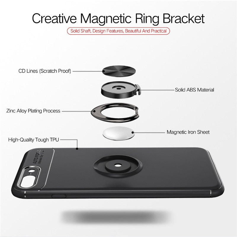 Phone Case Ultra Slim Silicon Armor Anti-knock Car Magnetic Metal Ring Bracket Cell Phone Shell Case for IPhone X 6/6S 7/8 Plus