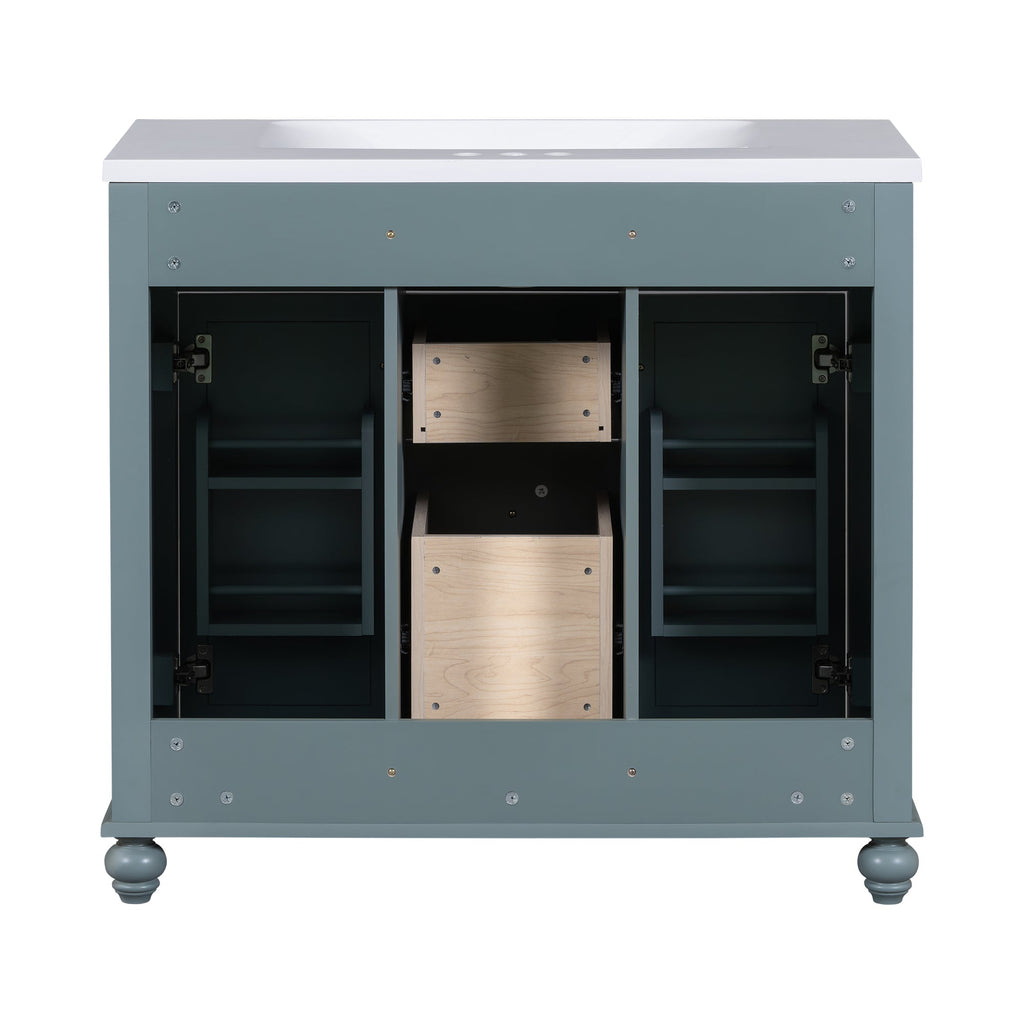 36 inch modern mirror cabinet with adjustable shelves, 2 soft closing doors, and 6 drawer storage cabinet door organizers