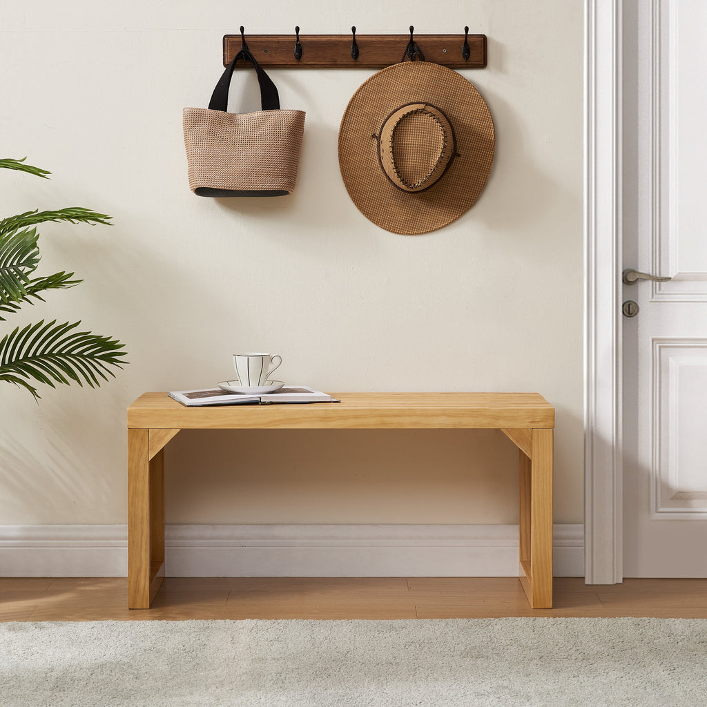 Dining Bench and Table, Pine Indoor Wood Bench for Entryway,Living Room,Kitchen and Bedroom Table (Nature, Long Bench & Table)