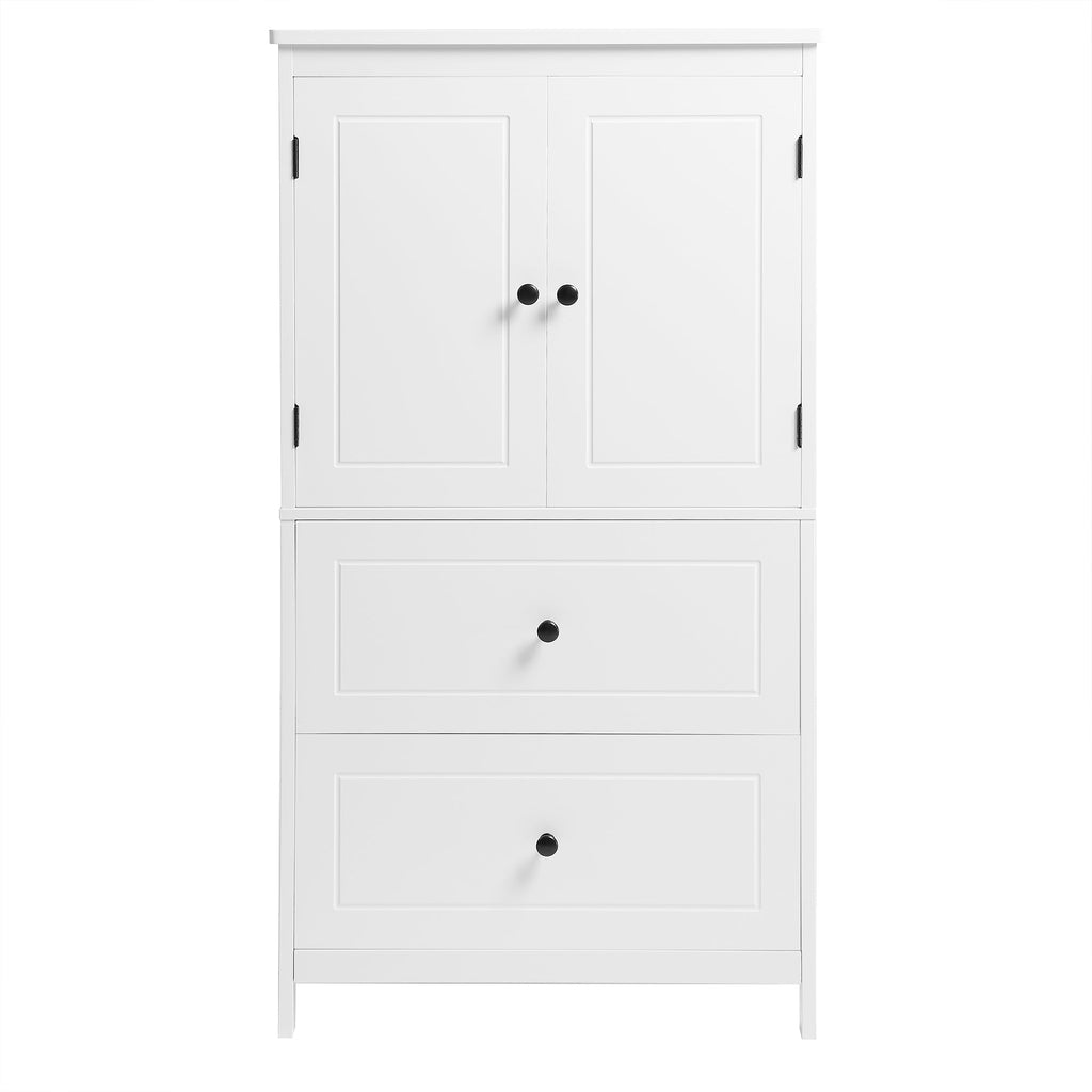 Bathroom Storage Cabinet, Cabinet with Two Doors and Drawers, Adjustable Shelf, MDF Board, White