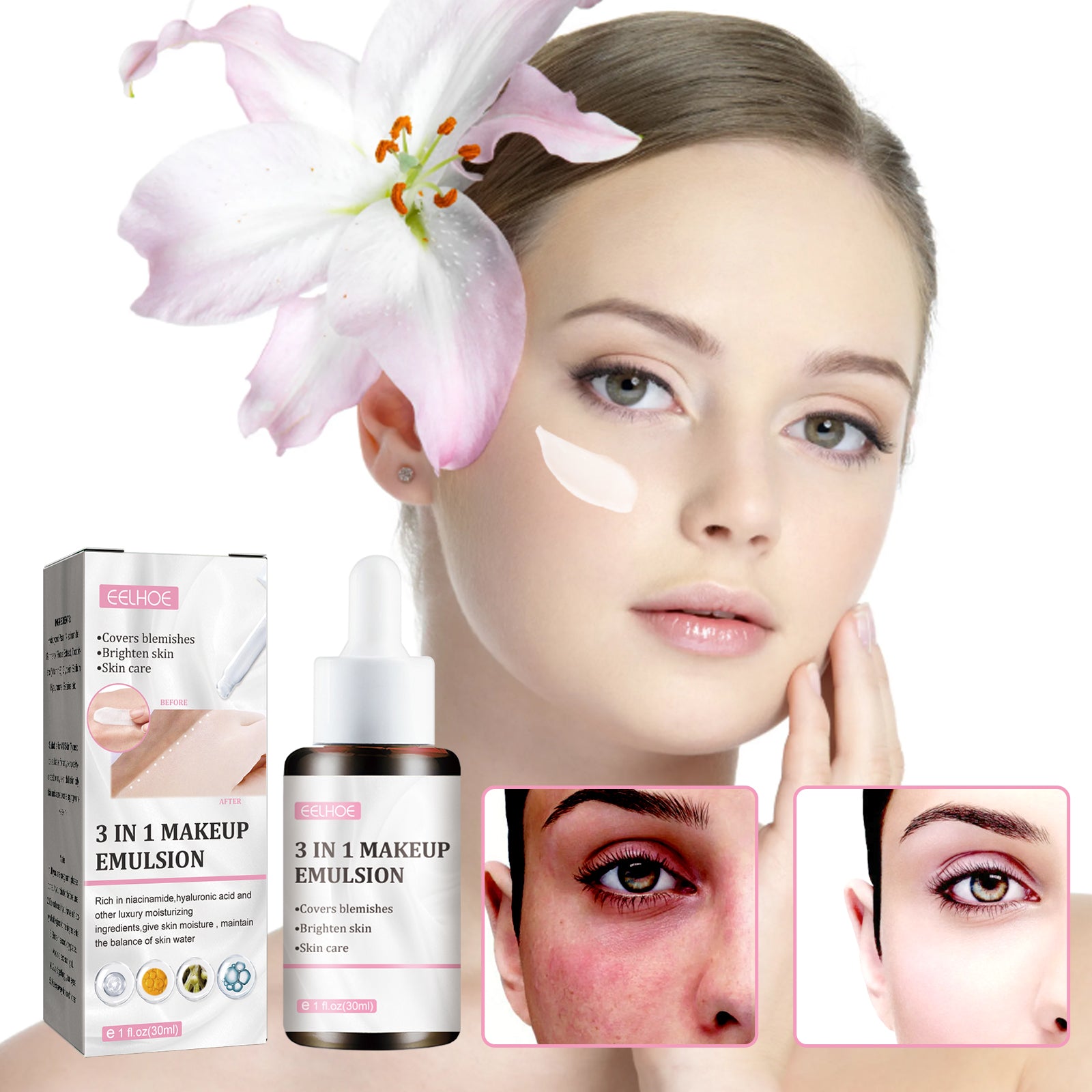 3-In-1 No Makeup Cream Bare Base No Fake White Moisturizing Beauty, Concealer And Brightening Skin Cream