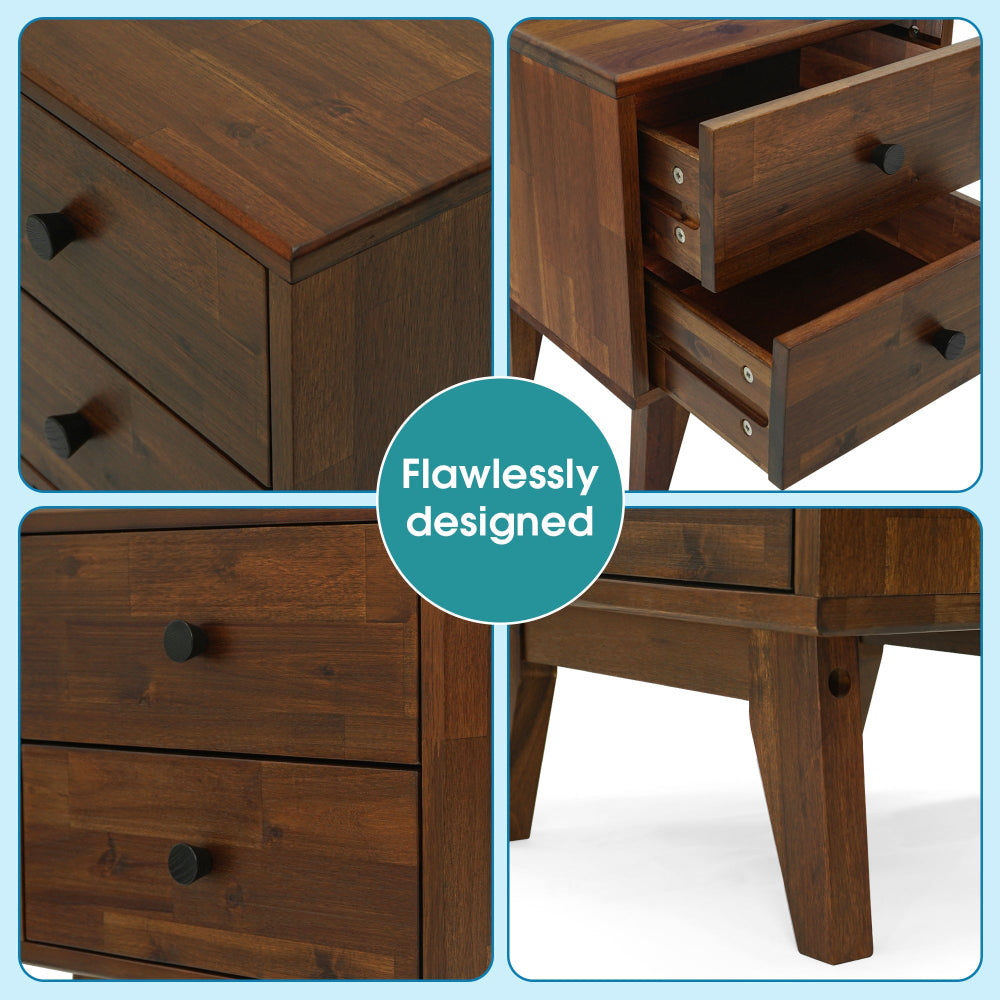 Acacia Silvia 2-Drawer Solid Wood Nightstand