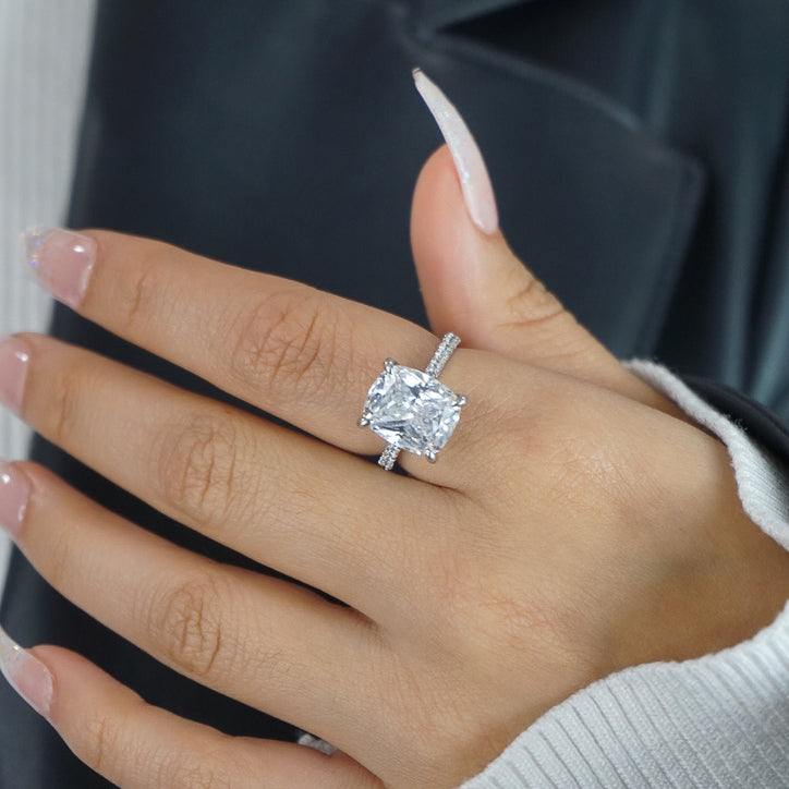 6.0ct Cuhsion Cut Moissanite Lab Diamond Accented Engagement Ring