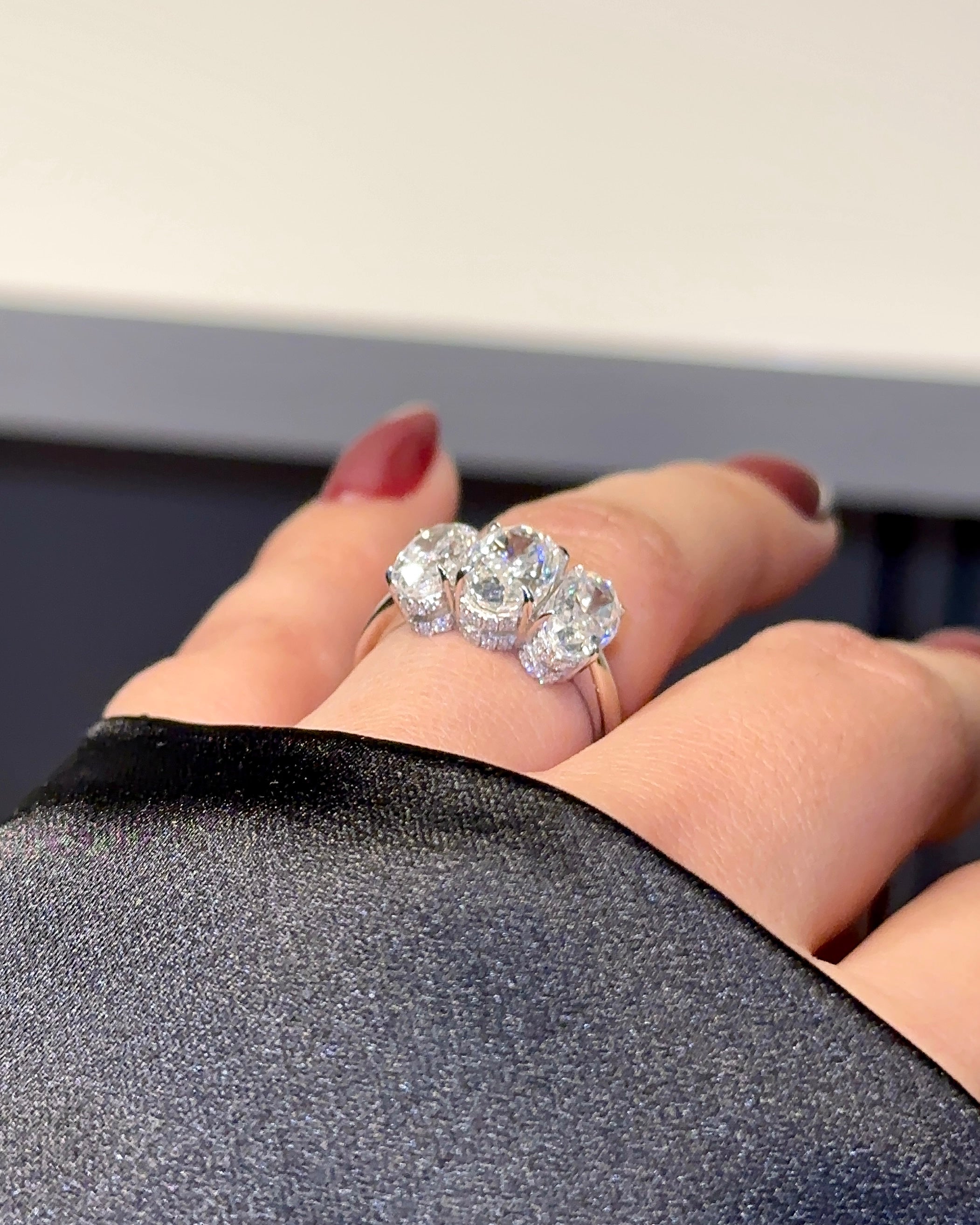 4.0ctw Three Stone Oval Cut Moissanite Engagement Ring