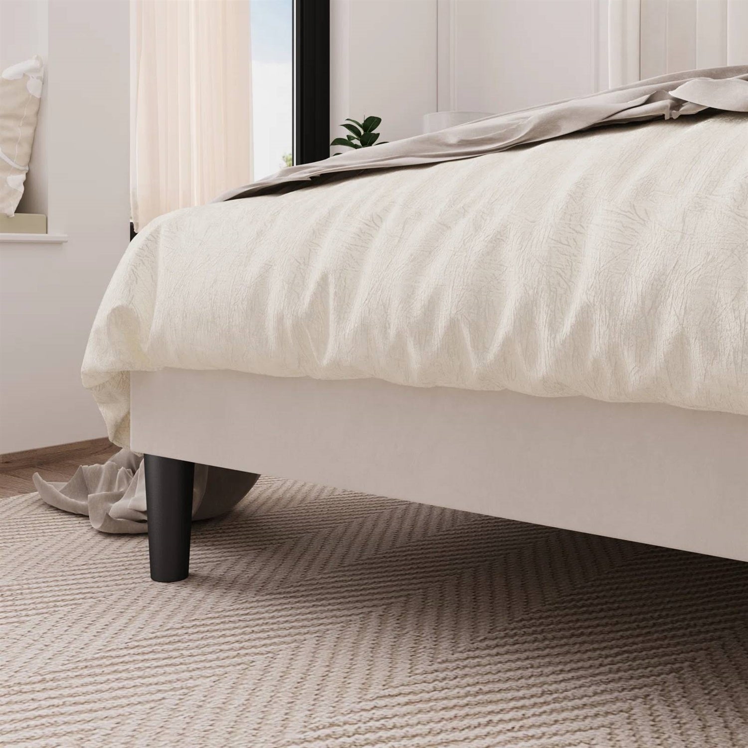 Full size White Velvet Upholstered Platform Bed Frame with Wingback Headboard