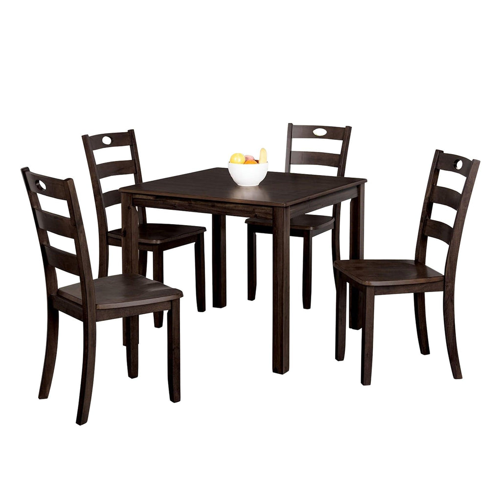 30"H Solid Rubberwood 5-Piece Dining Table Set with Slat Back Chairs