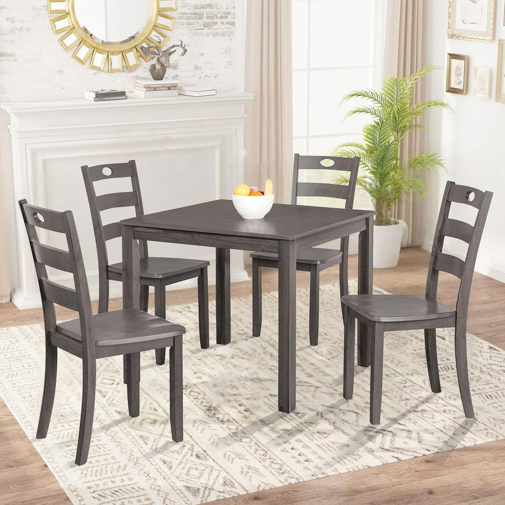 30"H Solid Rubberwood 5-Piece Dining Table Set with Slat Back Chairs