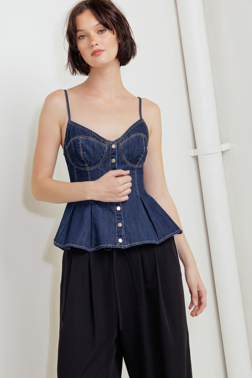 SILENT AUTHORITY DENIM CAMI TOP