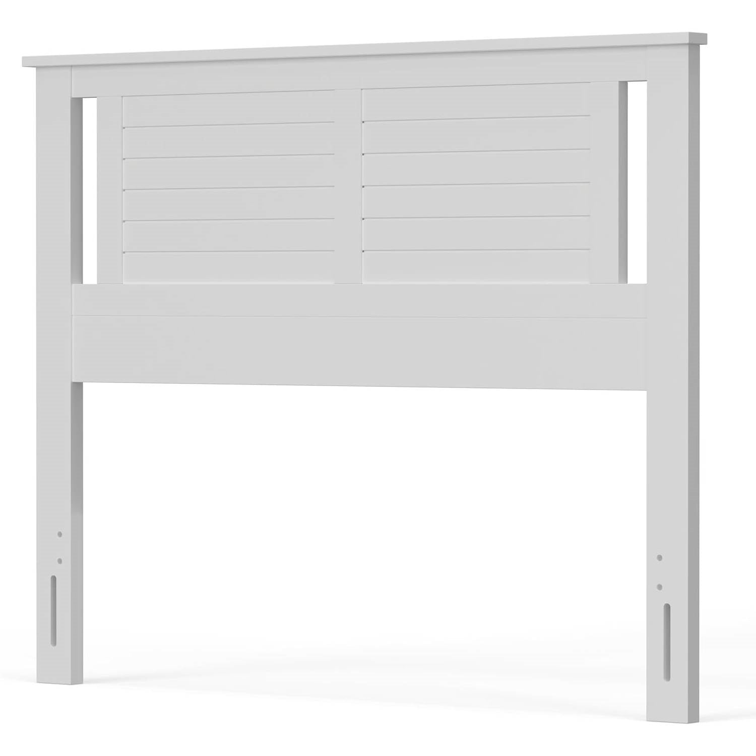 Full size Farmhouse Solid Wood Slatted Headboard in White Finish