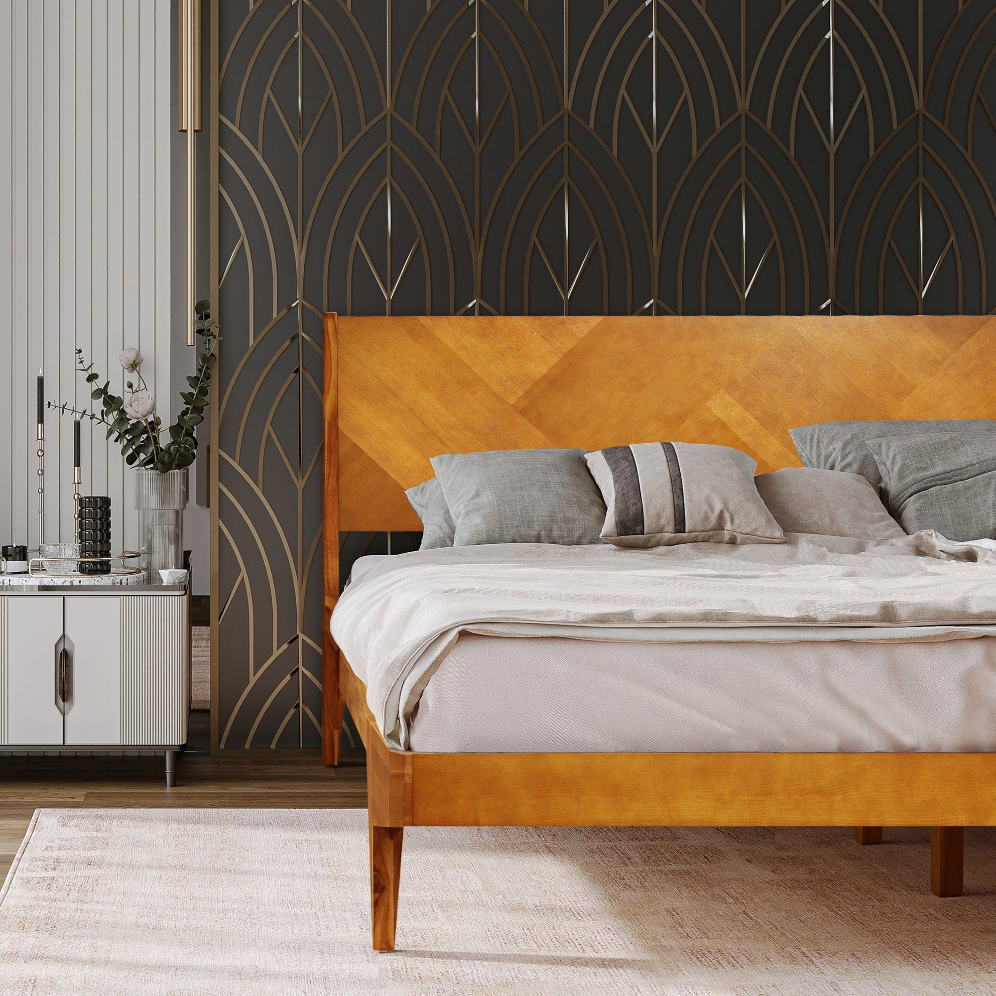 Rorns Gazelle Platform Bed Frame With Headboard