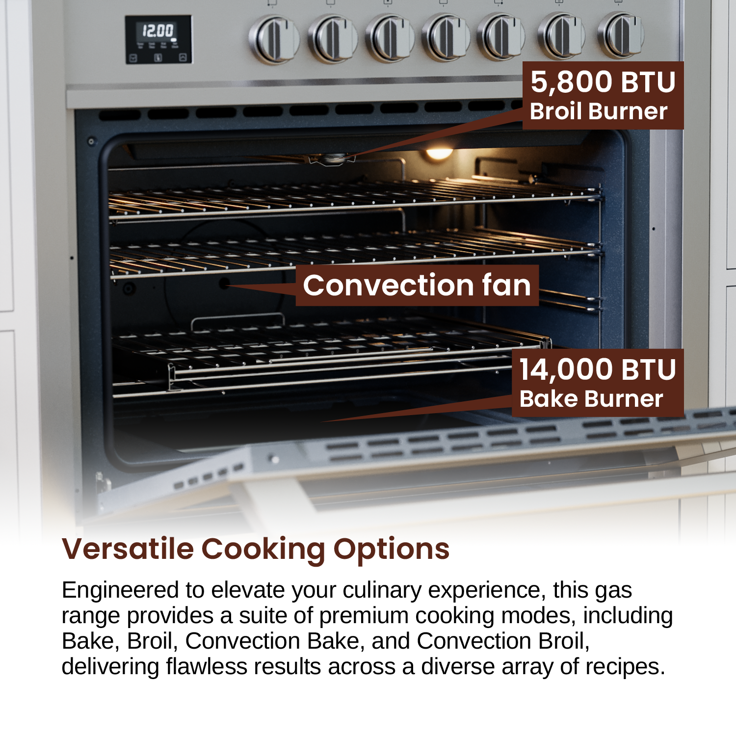 Rangaire 36" Gas Range Convection Oven Freestanding Stainless Steel RRG361TS