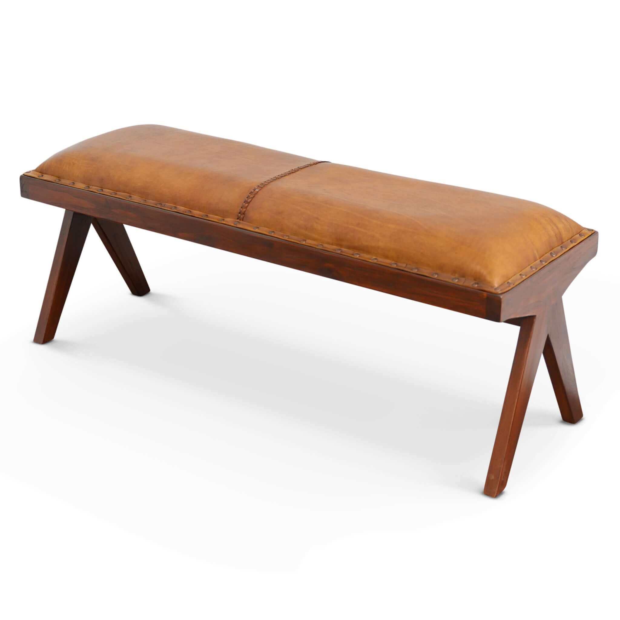 Chad Mid Century Modern Tan Leather Bench – Luxury Modern Seating – Cu