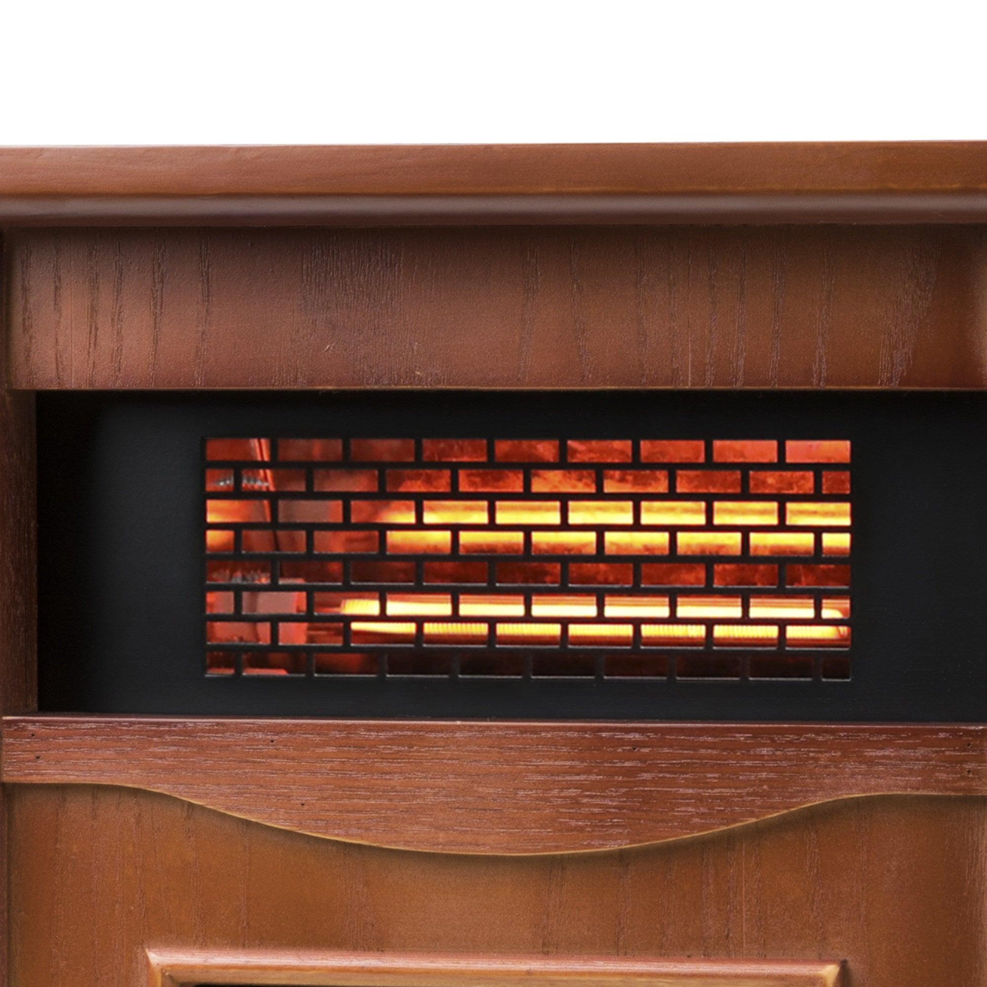 1500-Watt Electric Cabinet 4 Quartz Infrared Heater Wood with LED Digital Screen, Remote Control and Timer