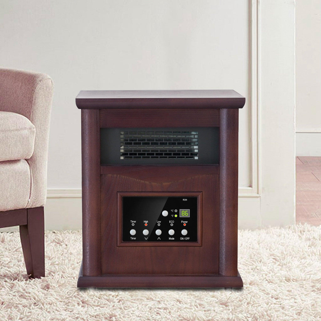 1500-Watt Electric Cabinet 4 Quartz Infrared Heater Wood with LED Digital Screen, Remote Control and Timer