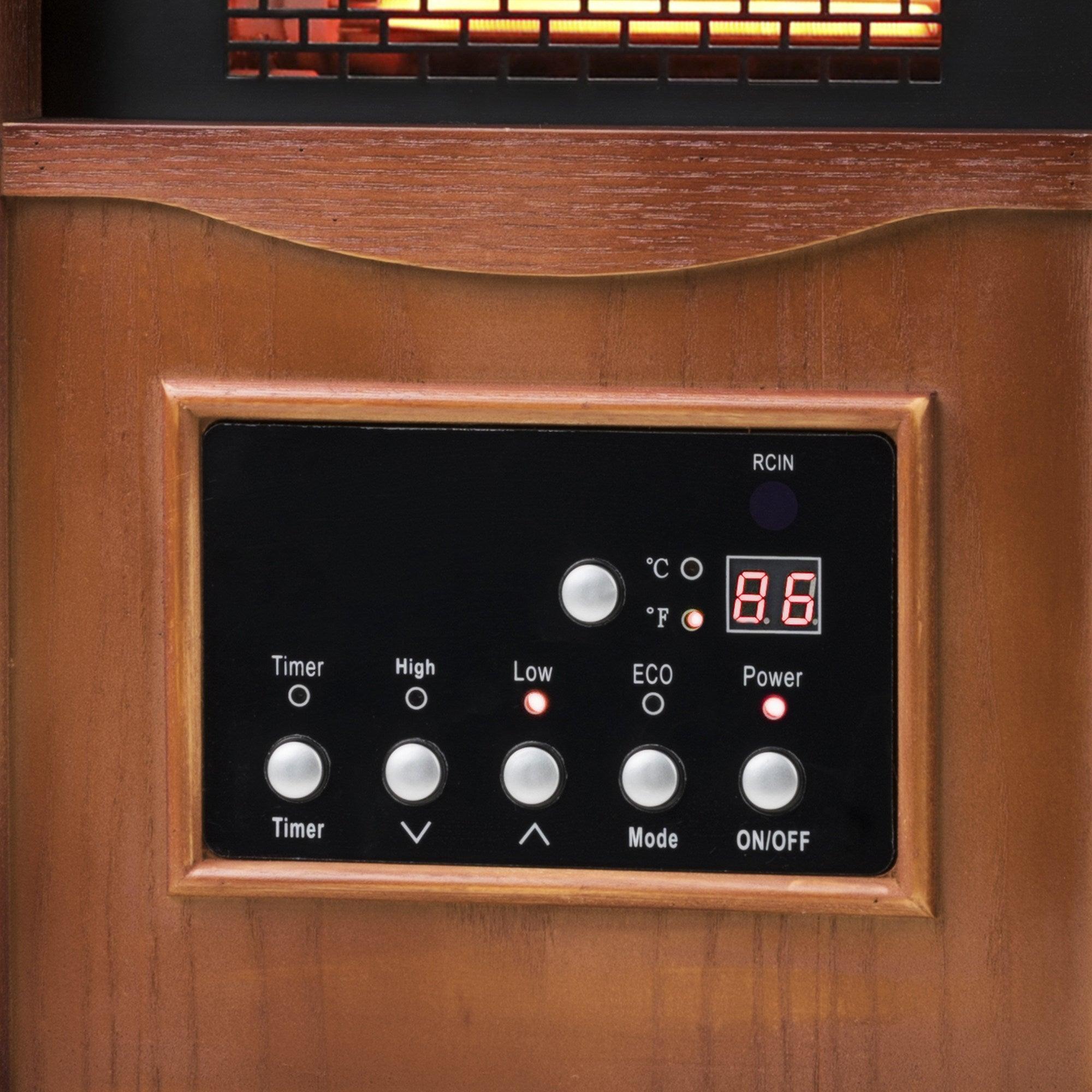 1500-Watt Electric Cabinet 4 Quartz Infrared Heater Wood with LED Digital Screen, Remote Control and Timer