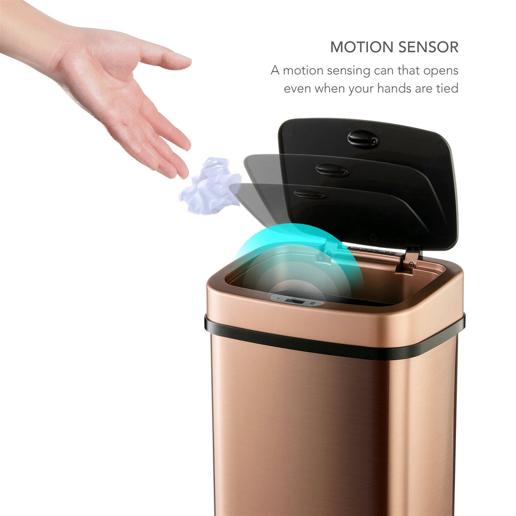 3-Gallon Motion Sensor Touchless Stainless Steel Trash Can in Copper Gold Finish