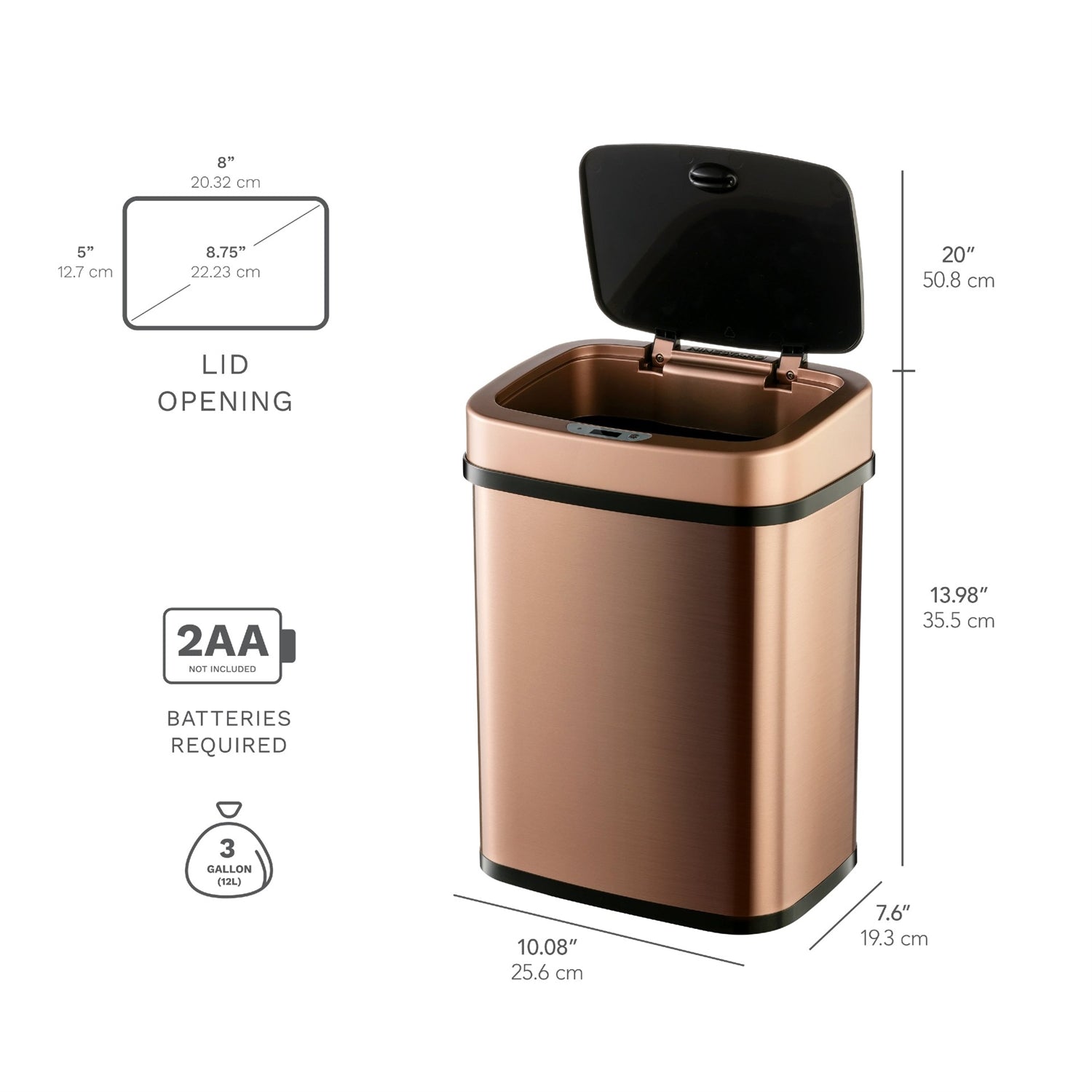 3-Gallon Motion Sensor Touchless Stainless Steel Trash Can in Copper Gold Finish