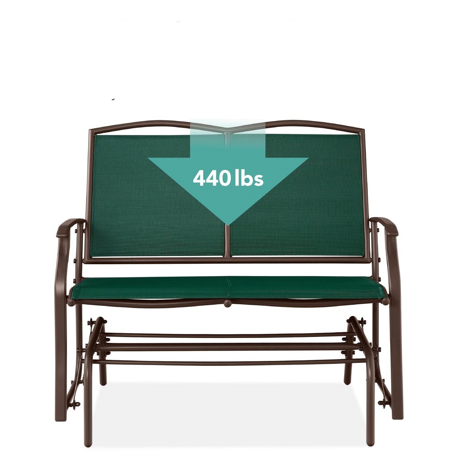 2 Seat Mesh Patio Loveseat Swing Glider Rocker with Armrests in Hunter Green