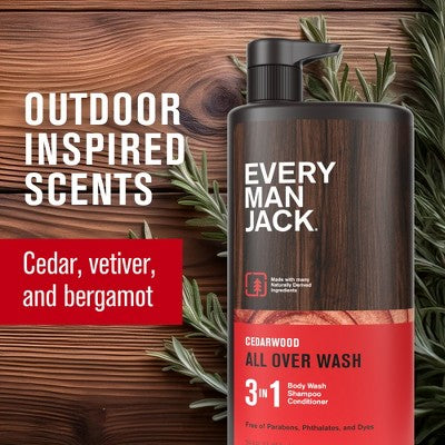 Every Man Jack Cedarwood Hydrating Men's 3-in-1 Body Wash and Shampoo and Conditioner 28.8 fl oz - Imperfect Container